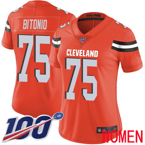 Cleveland Browns Joel Bitonio Women Orange Limited Jersey #75 NFL Football Alternate 100th Season Vapor Untouchable